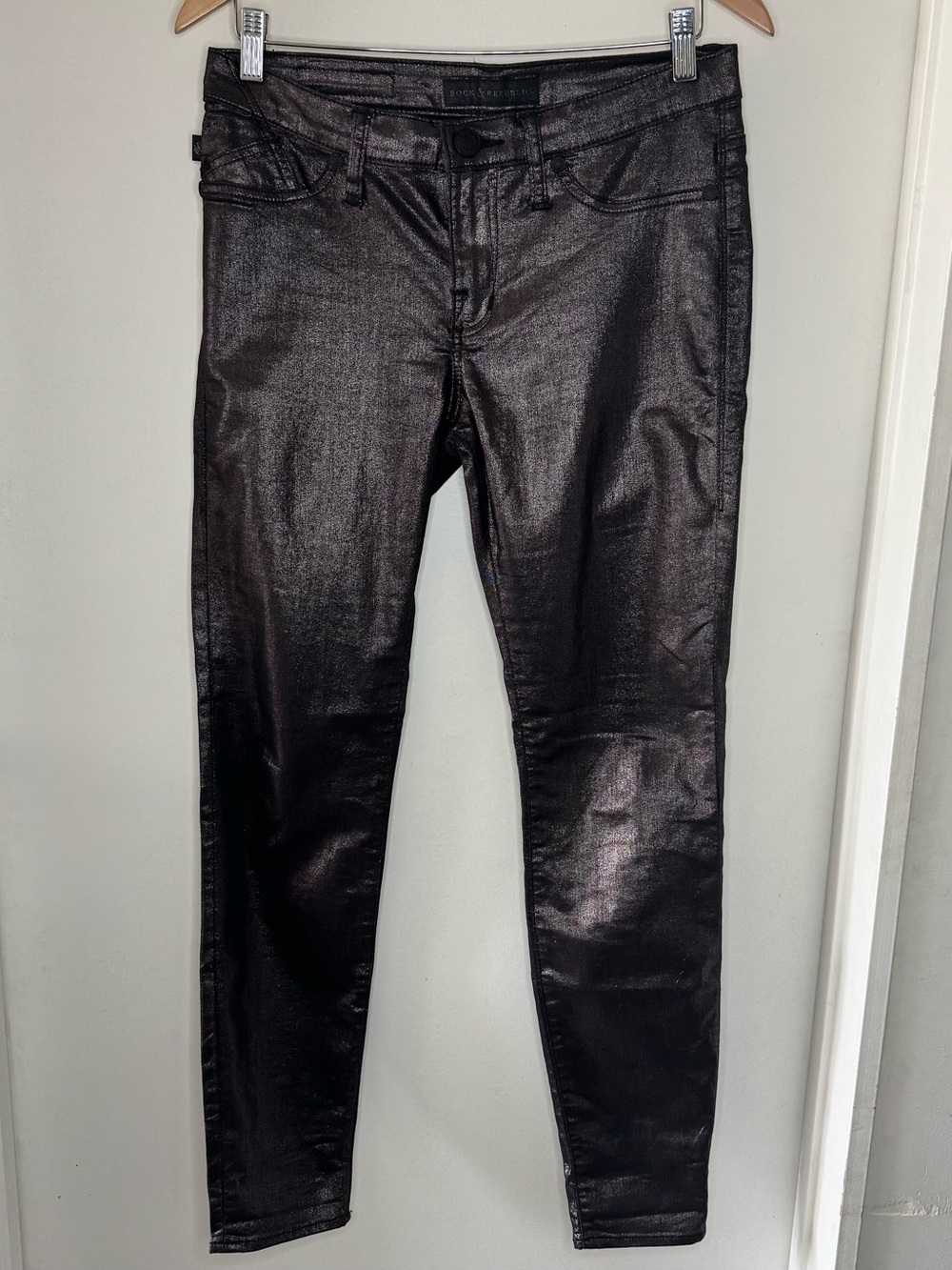 Rock & Republic metallic Black Waxed Or Coated Slim Jeans Womens 8 WhimsiGoth EU
